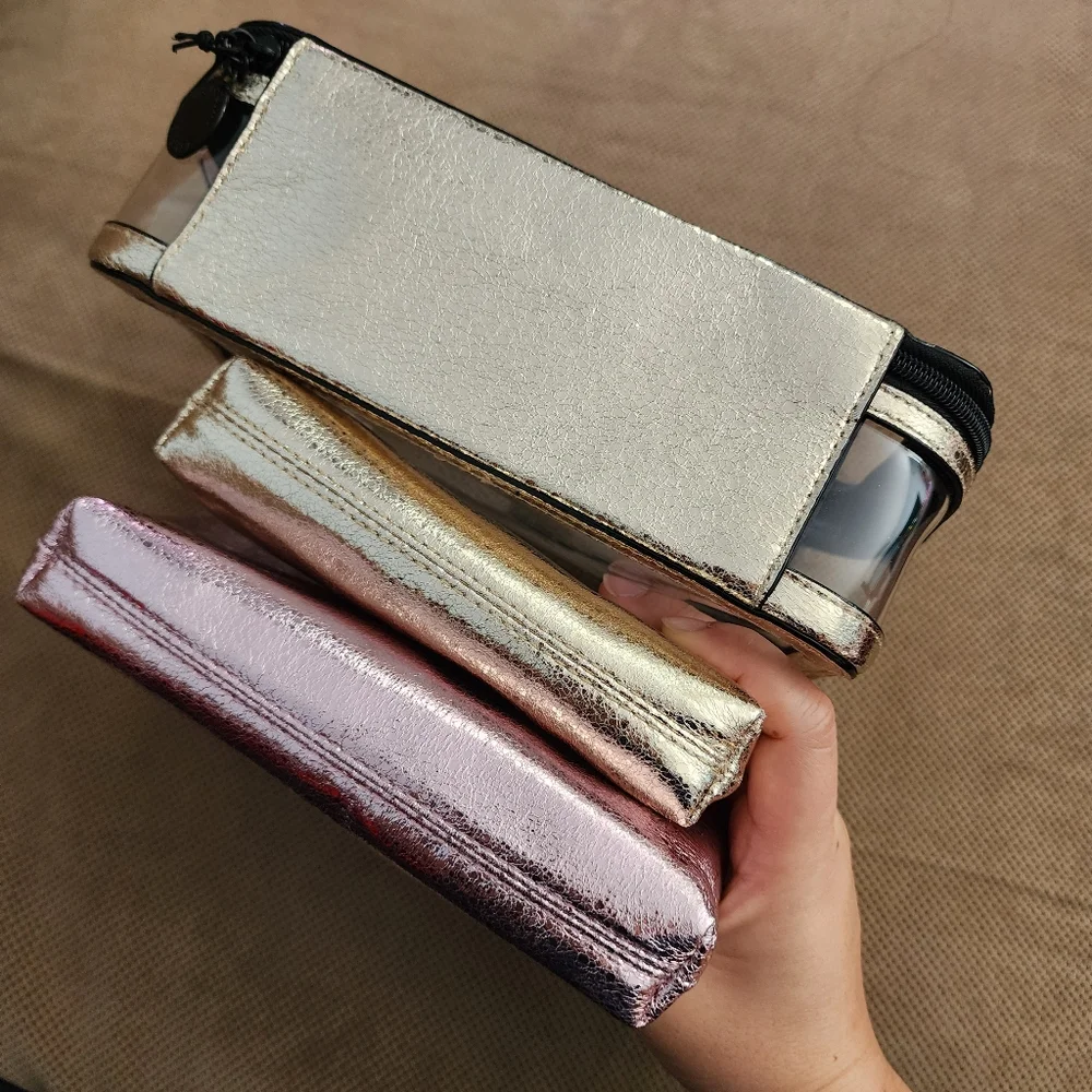 Victoria's Secret makeup case bag set metallic crackle